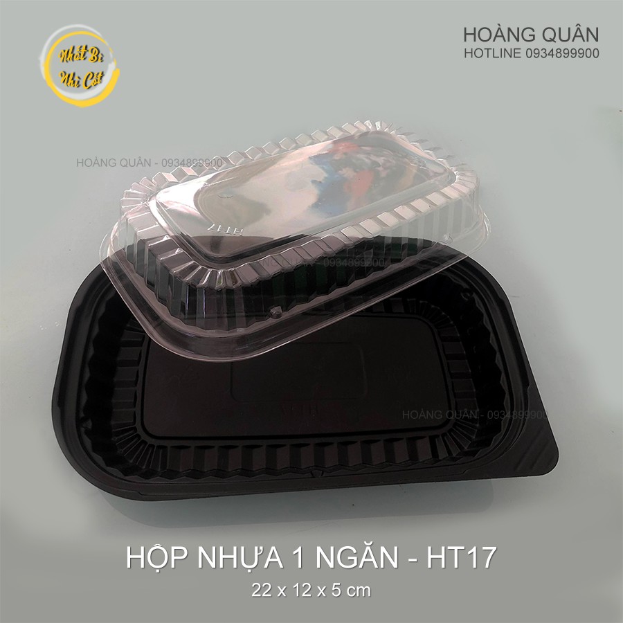 Hộp nhựa đựng thức ăn, hộp cơm, hộp bánh dùng 1 lần - Đế đen, nắp trong suốt HT17