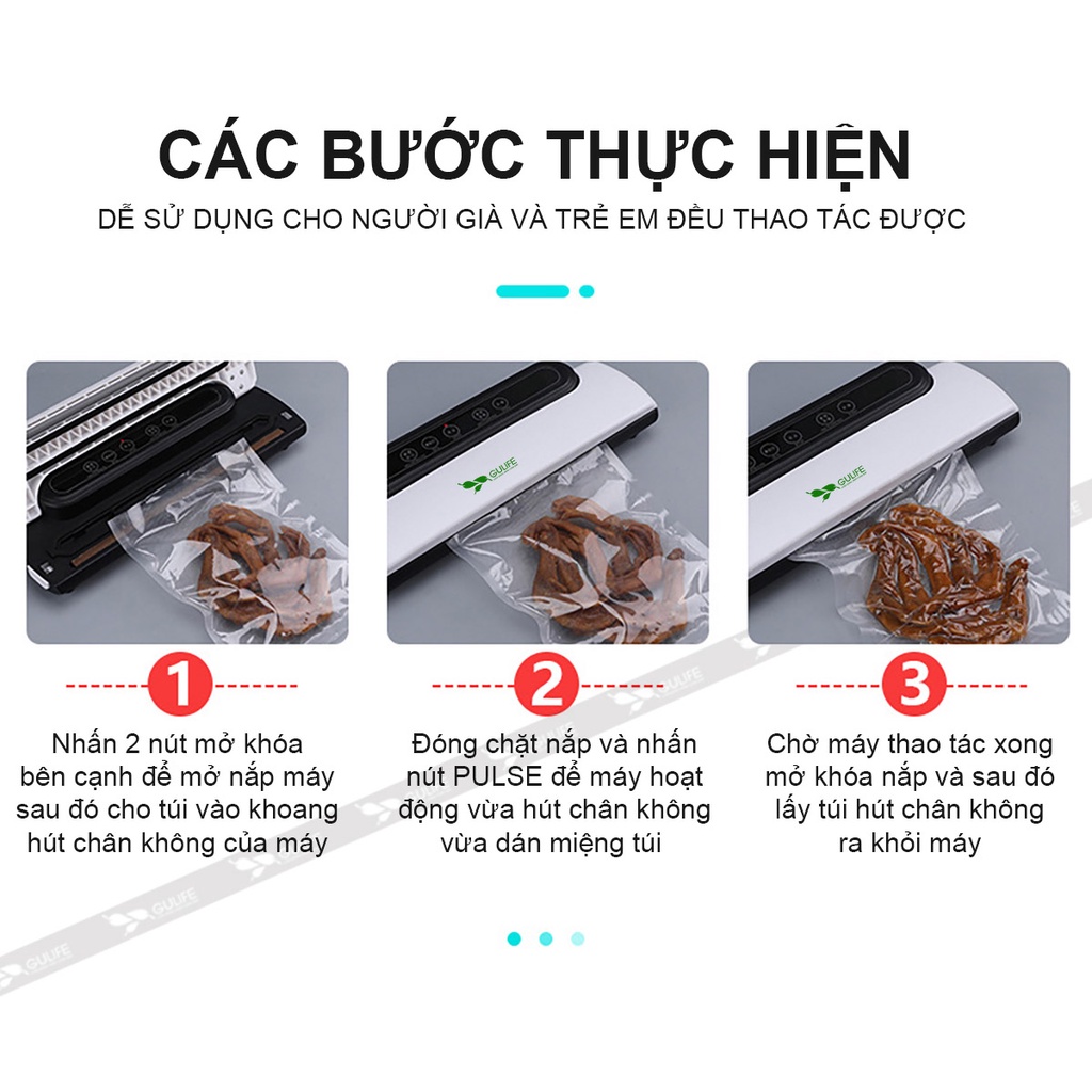 Máy Hút Chân không Thực Phẩm Đa Năng Kiêm Hàn Miệng Túi Gulife GLHC-600 - Công Suất Cao Gọn Tiện Lợi - Tặng 10 Túi Hút