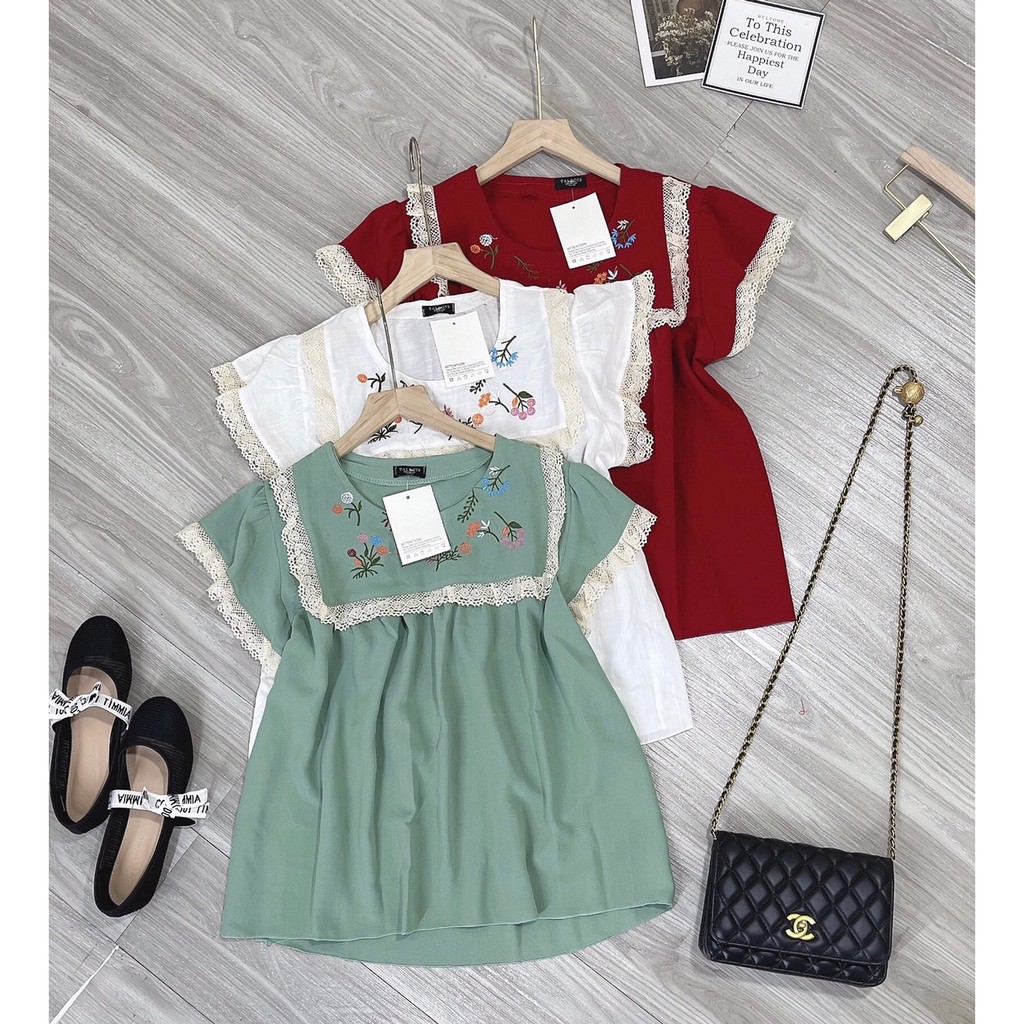 áo đũi babydoll phối ren ,cổ thêu hoa đẹp mê ly Chất đũi tơ xước cap cấp freesize áo kiểu