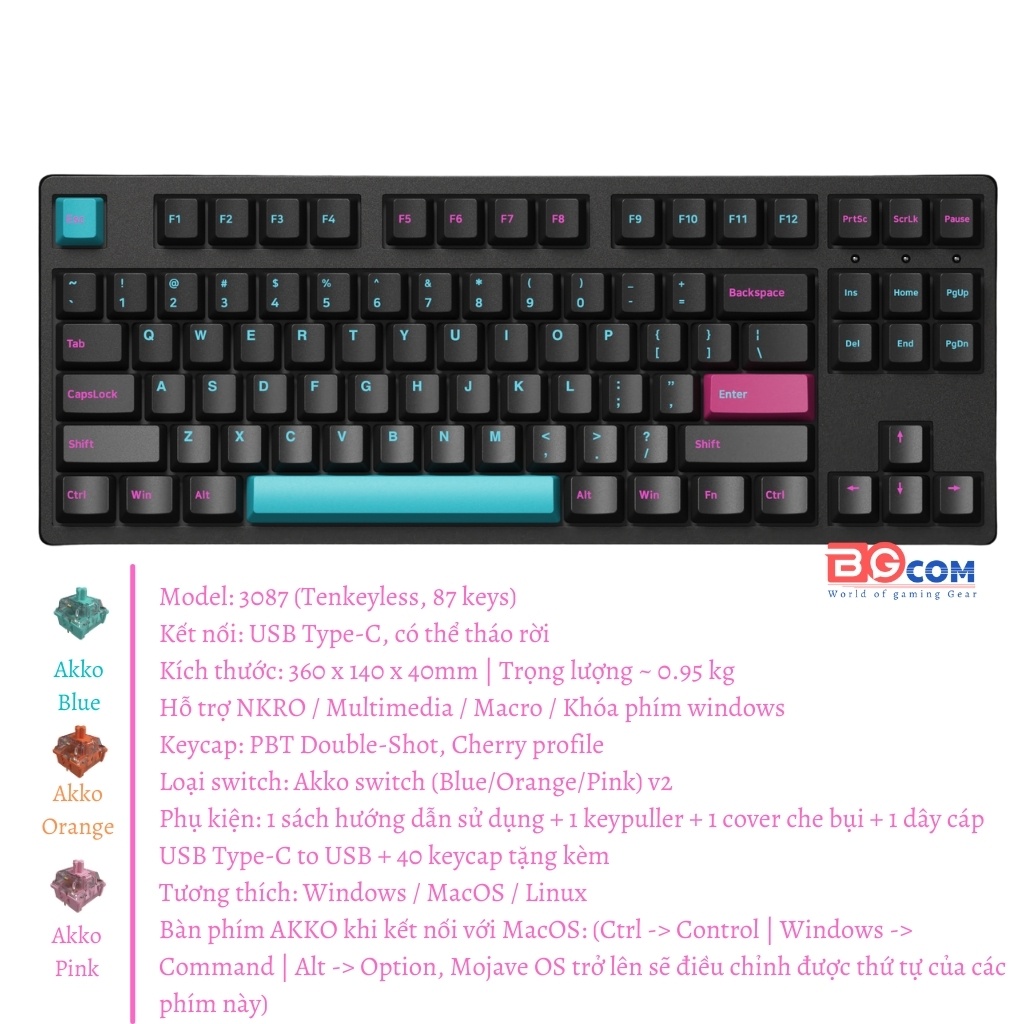 Bàn phím cơ AKKO 3087| AKKO 3108 Midnight R2 |Akko Switch V2  - Mai Hoàng phân phối
