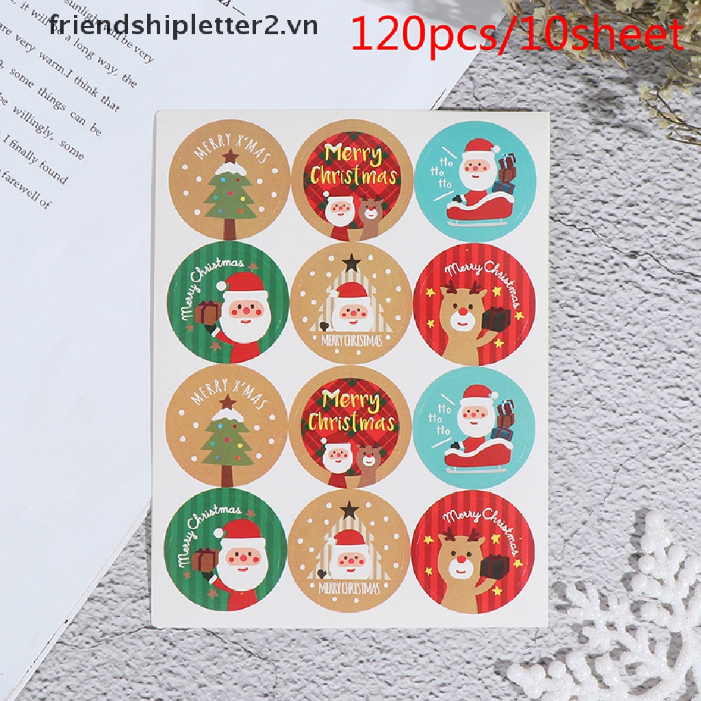 Bộ 120 Miếng Dán Tròn In Chữ Merry Christmas Dùng Trang Trí Giáng Sinh