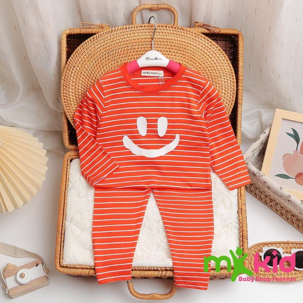 Đồ Bộ Dài Tay Bé Trai, Bé Gái MK KID Vải Cotton Lạnh Sọc Cười Dễ Thương, Bộ Mặc Nhà Cho Bé 6-18kg