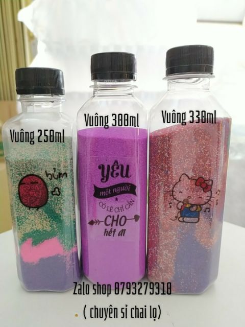 Combo 50 chai nhựa vuông 300ml nắp đen