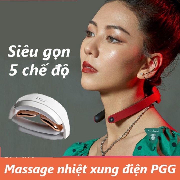 Máy massage cổ vai gáy - Máy mát xa PGG 2 điện cực làm nóng thư giãn, 5 chế độ 15 tốc độ chỉnh xung lực - BH 12 Tháng