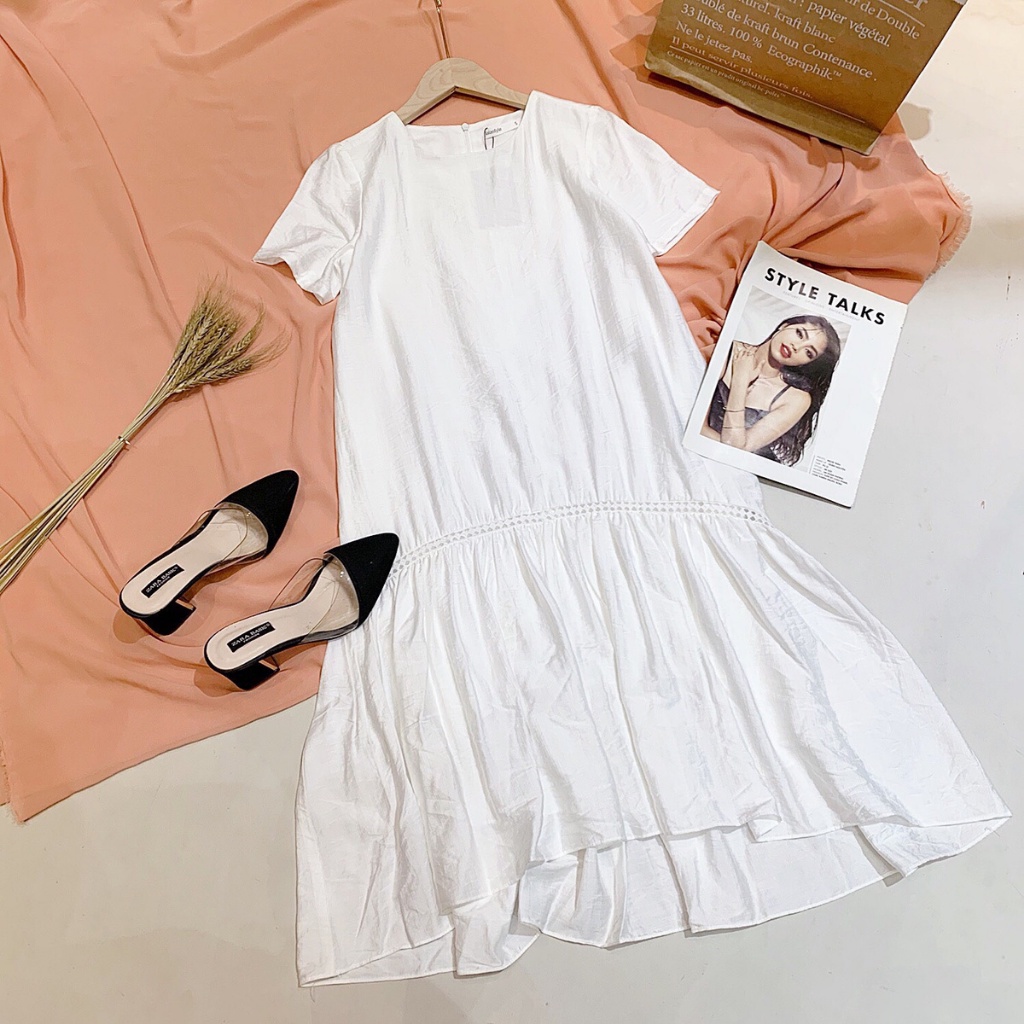 Váy lụa đũi trắng thiết kế Lalastyle