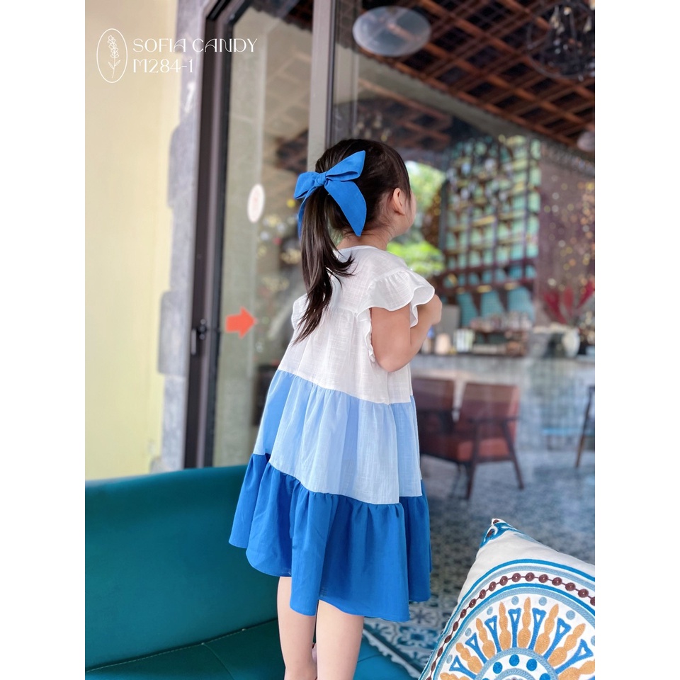 ĐẦM TẦNG PHỐI MÀU XANH CHO BÉ GÁI