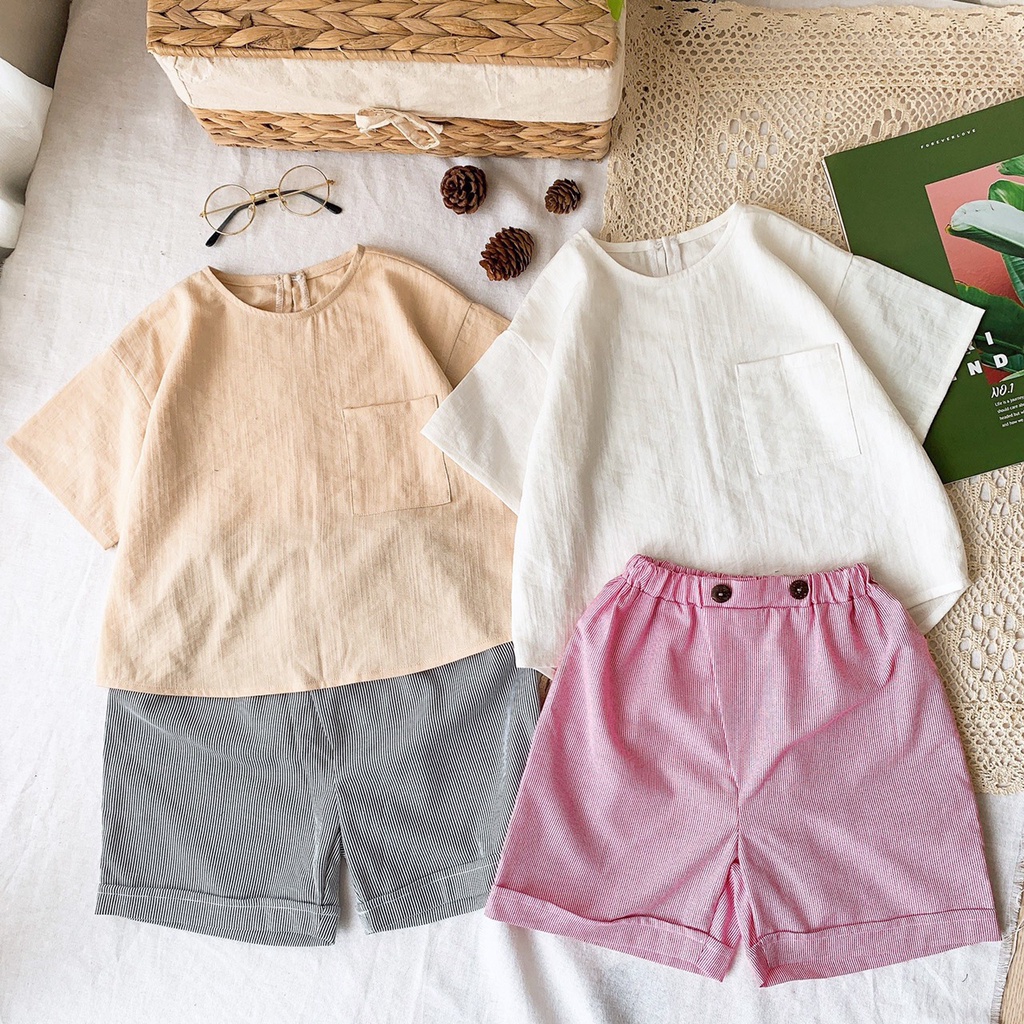 Bộ cộc tay cho bé trai hàn Quốc D&H KIDS ,Bộ đồ bé trai hàn quốc Quần Chất Dũi mát