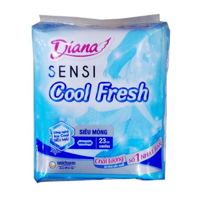 Băng vệ sinh Diana Sensi Cool Fresh siêu mỏng cánh/không cánh 8 miếng