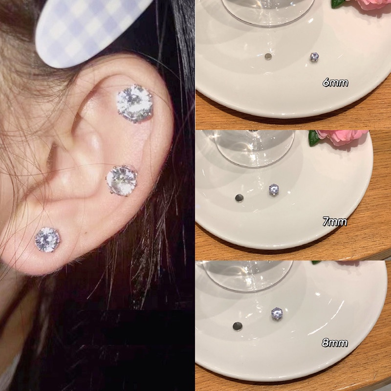 Bông Tai Dạng Kẹp Đính Đá zircon flash Không Cần Xỏ Lỗ Tai Dạng Kẹp Tai Dễ Phối Đồ Dành Cho Bạn Nữ