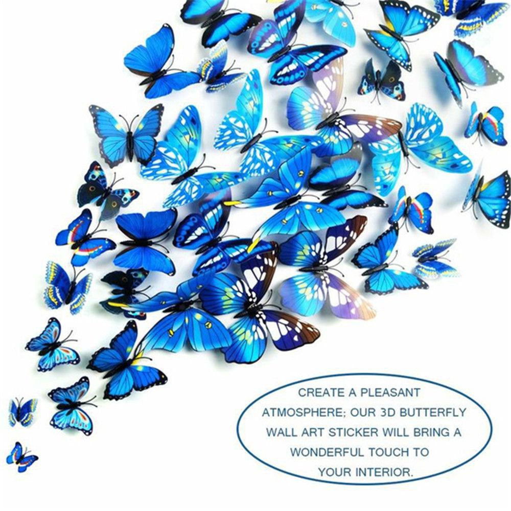 Set 24 Miếng Dán Tường / Tủ Lạnh Hình Bướm 3d Nhiều Màu Độc Đáo Trang Trí Nhà Cửa Diy