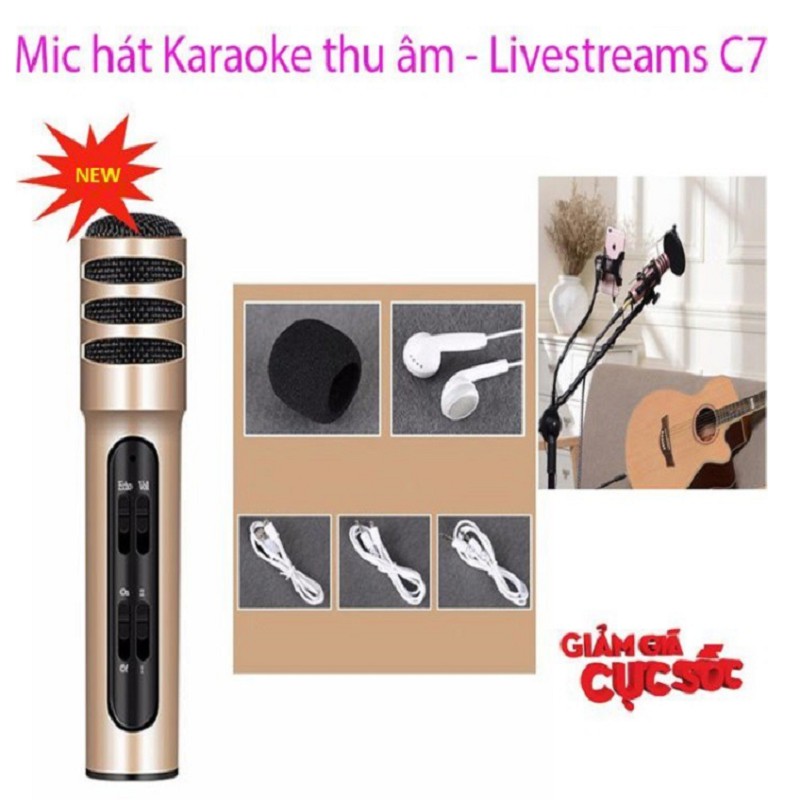 Micro Karaoke Livestream Thu Âm C7 Âm Thanh Chuyên Nghiệp + Tặng Tai Nghe