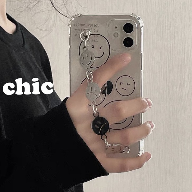 Ốp điện thoại họa tiết mặt cười phối dây xích cá tính chống rơi cho iPhone 7 8 Plus 11 Pro 11 Pro Max 12 12Pro 12Promax | BigBuy360 - bigbuy360.vn