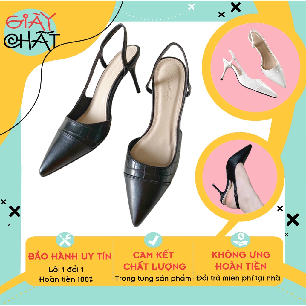 Giày Cao Gót Nữ Mũi Nhọn phối quai sau ,Giày nữ Hở Gót Chất Xịn Kiểu Dáng Sang Chảnh Cực Nữ Tính Gót Cao 7p Hot 2022