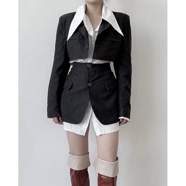 Set áo khoác CROP TOP BLAZER Châu Âu high fashion chuẩn xịn 2hand like new (lựa mẫu IG dma.fashions ) | BigBuy360 - bigbuy360.vn