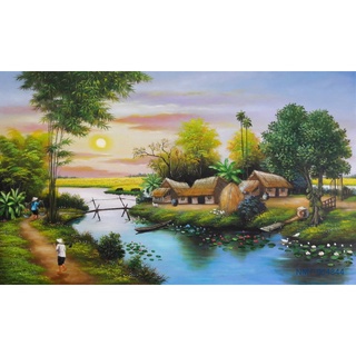 Tranh đính đá toàn bộ tự làm -tranh phong cảnh đồng quê