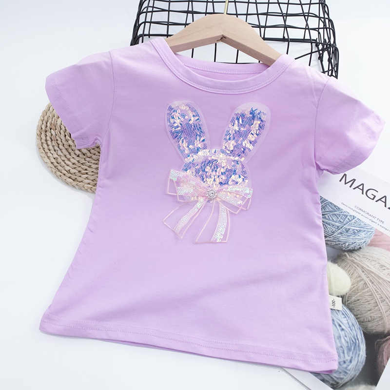 Áo Thun Tay Ngắn Cổ Tròn Chất Liệu 100% Cotton In Hoạ Tiết Thỏ Hoạt Hình Dành Cho Bé Gái 2022