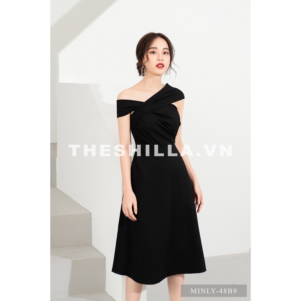 Váy thiết kế cao cấp màu đen lệch vai fom dài sang trọng [ Có video + Ảnh thật ] The Shilla - Minly-48B8
