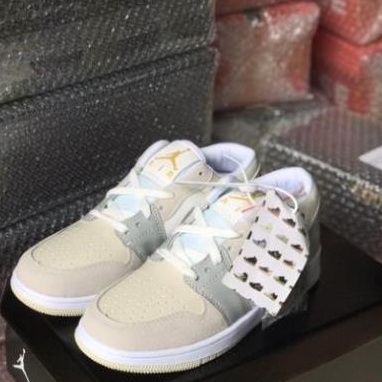 Giày Sneaker Nam Nữ Nike Jordan Low Paris JD1 xám xanh cổ thấp kiểu dáng thể thao jodan 1 phối trắng vàng full bill box