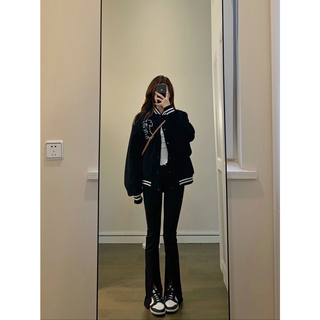 Xiaozhainv Quần Jeans Lưng Cao Ống Rộng Cổ Điển Thời Trang Cho Nữ