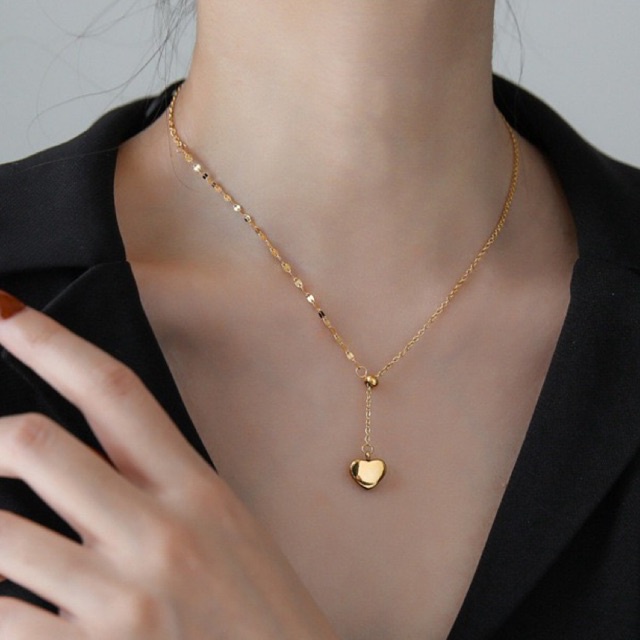 Dây chuyền titan basic mặt trái tim dây rút , mạ vàng 14k  [  KHÔNG ĐEN GỈ ]   Her Accessories CT8