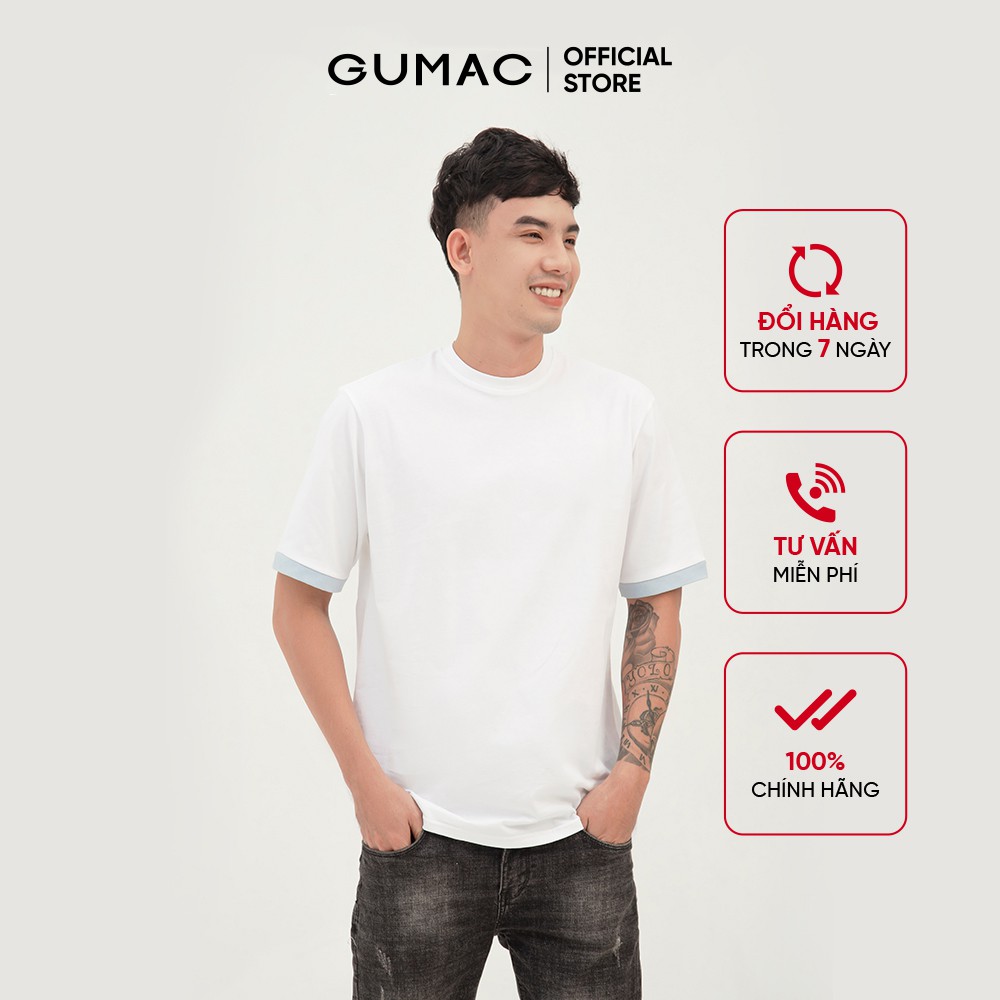 [Mã WABRGU72 giảm 10% tối đa 50k đơn 250k] Áo thun nam thiết kế basic cổ tròn phối tay GUMAC, trẻ trung ABB304