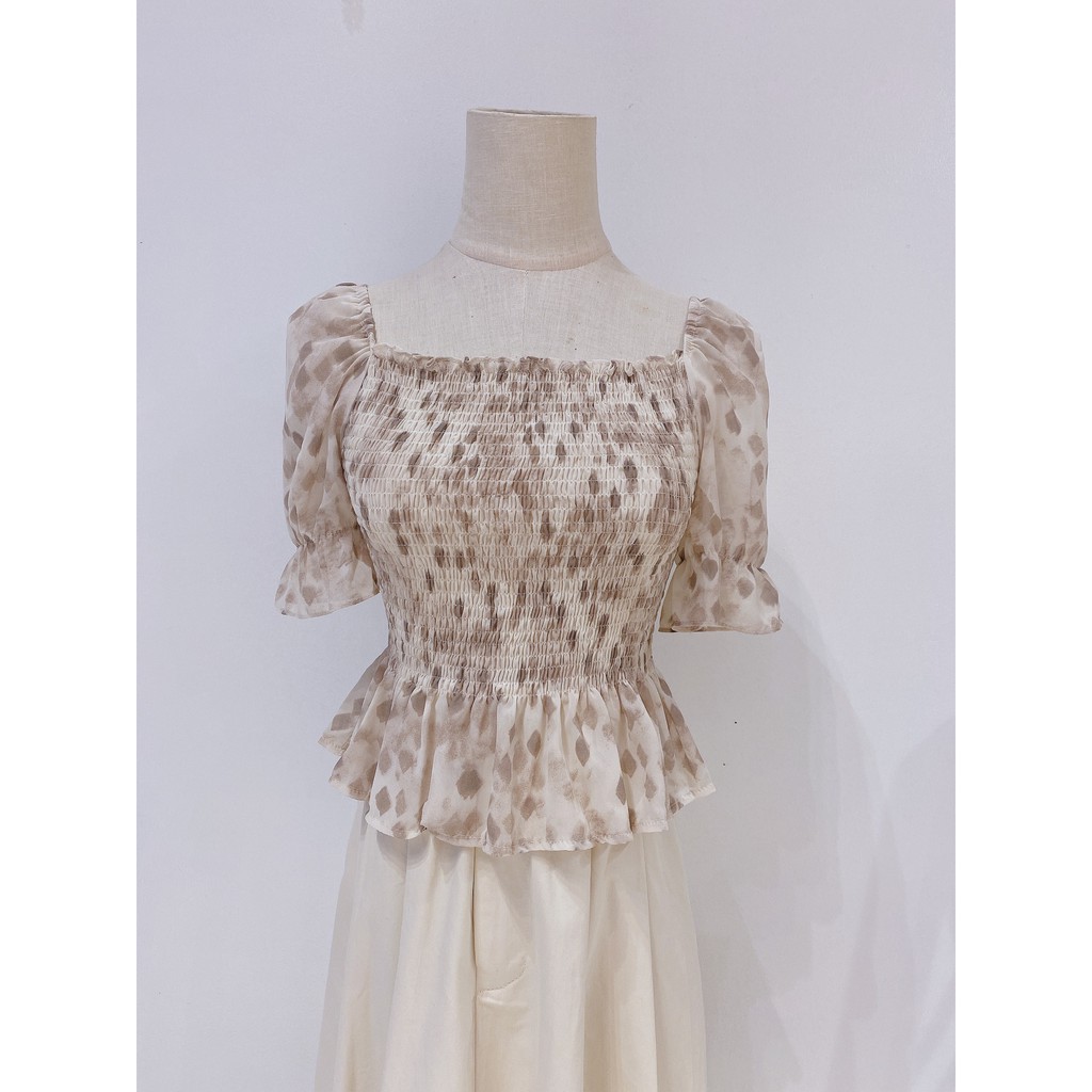 Áo nhún ngực voan chifon họa tiết Ulzzang style Hàng Quảng Châu