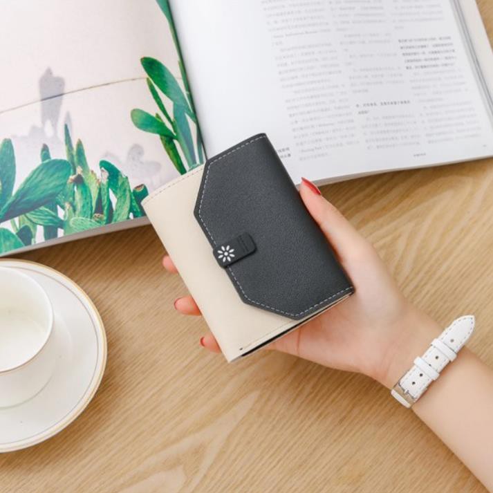 bóp nữ ví nữ mini khóa bấm họa tiết hoa dáng ngắn V4