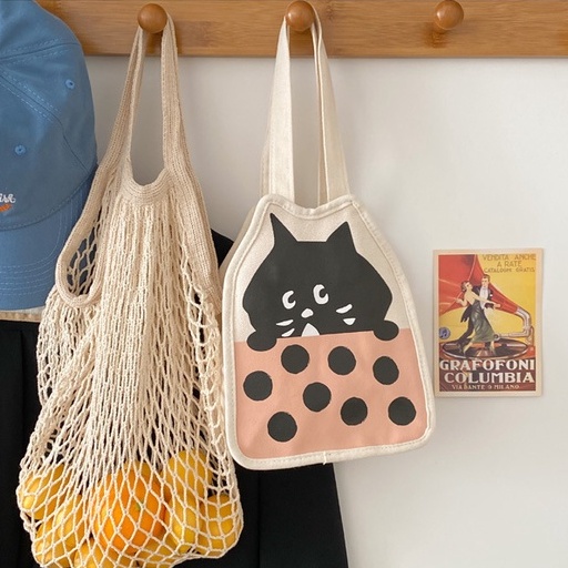 Túi Xách Tay Bằng Vải Canvas In Hình Mèo Con Dễ Thương Dành Cho Nữ