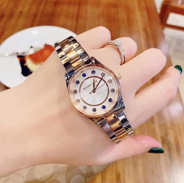 Đồng hồ Nữ MICHAEL KORS MK6605 COLETTE Jeweled Hour Markers & Silver - Rose Gold Stainless Steel Bracelet Watch 34mm