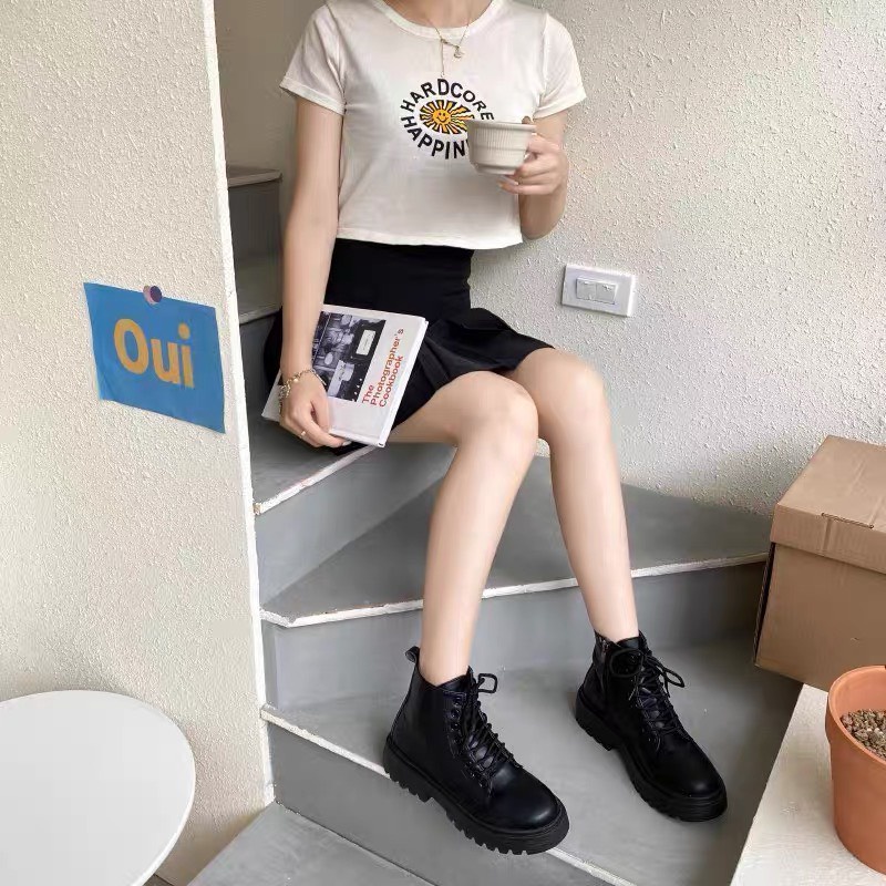 Giày bốt nữ ulzzang cao cổ khóa cạnh chất liệu da cao cấp phong cách hàn quốc trẻ trung cá tính dễ phối đồ | BigBuy360 - bigbuy360.vn