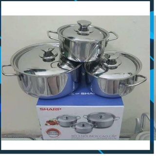 Bộ 3 nồi SHARP inox hàng dày dùng được bếp từ