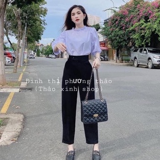 Quần tây đen đi học nữ lưng cao dáng dài cạp vạt khuy lệch có đai đỉa màu đen vải mềm Quần baggy nữ ống đứng công sở đẹp