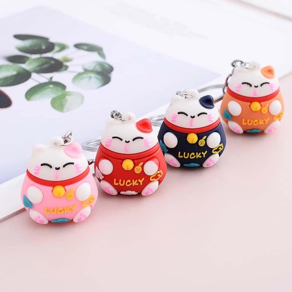 Móc Khóa Điện Thoại Hình Mèo May Mắn Ba Chiều