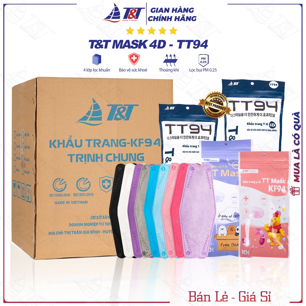 Khẩu trang KF94 Thùng 300 chiếc 4D TT MASK 4 lớp kháng khuẩn lọc bụi Hàn