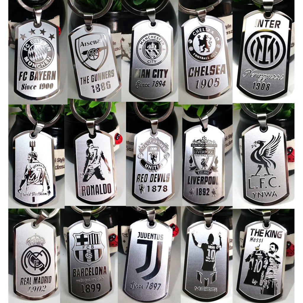 Móc chìa khóa inox không gỉ các clb bóng đá chelsea Arsenal Real Madrid barcelona