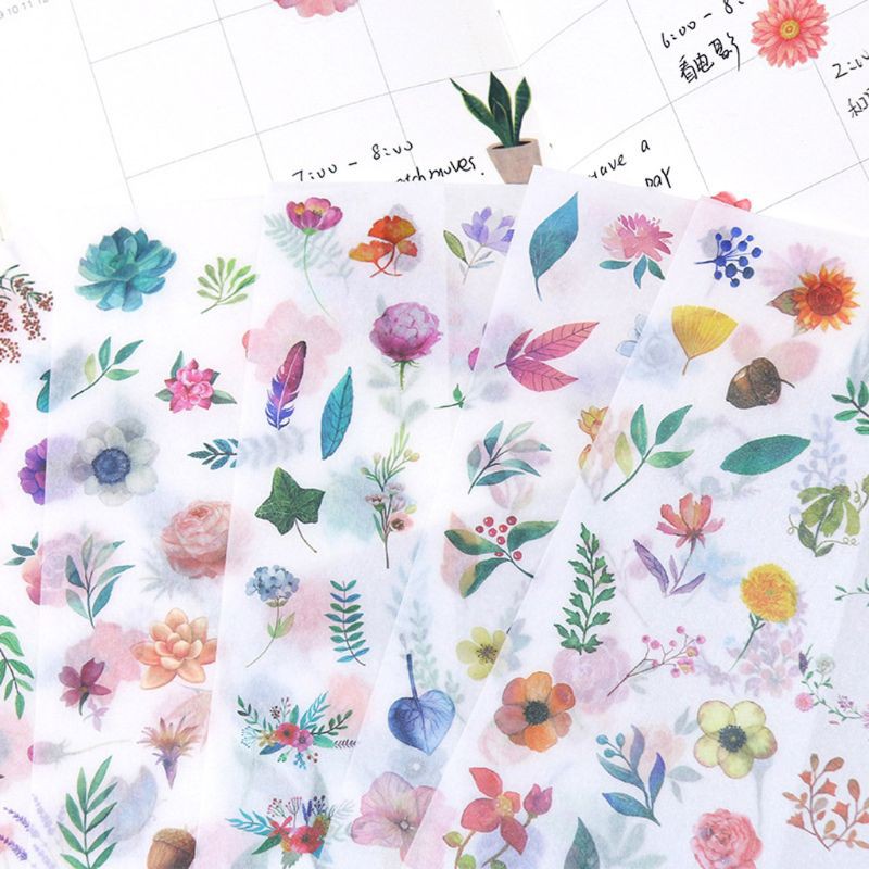 Set 6 tấm sticker dán hoạ tiết hoa lá bằng nhựa làm phụ kiện trang sức