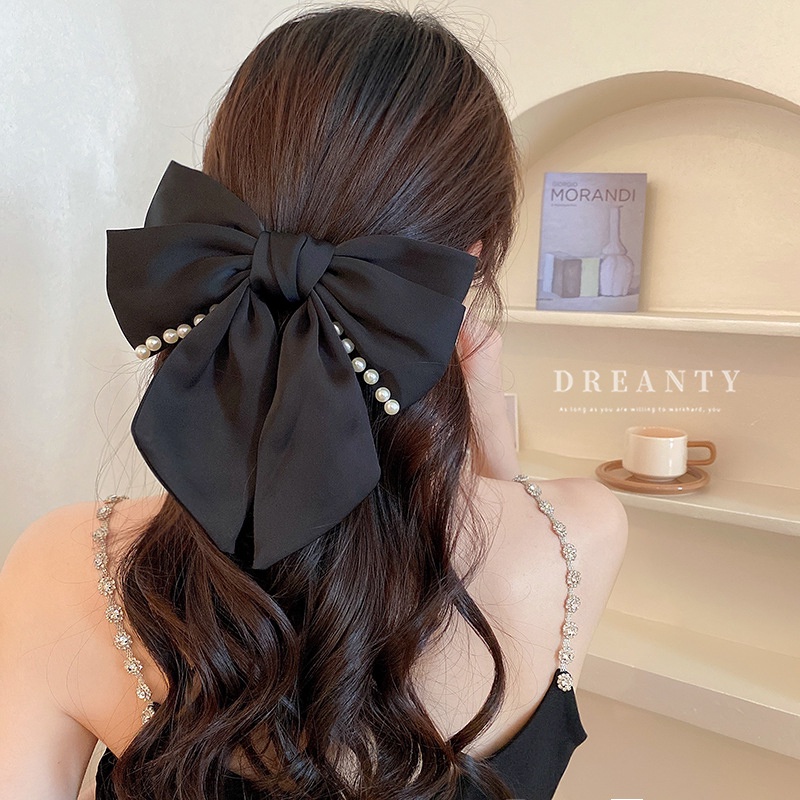 Kẹp Tóc Hình Nơ Đính Ngọc Trai Phong Cách Hepburn Sang Trọng Thời Trang