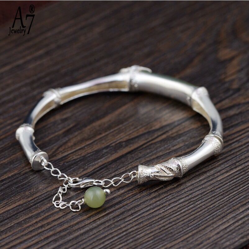 Vòng Tay Mạ Bạc 925 Đính Đá Ngọc Bích Xinh Xắn Cho Nữ