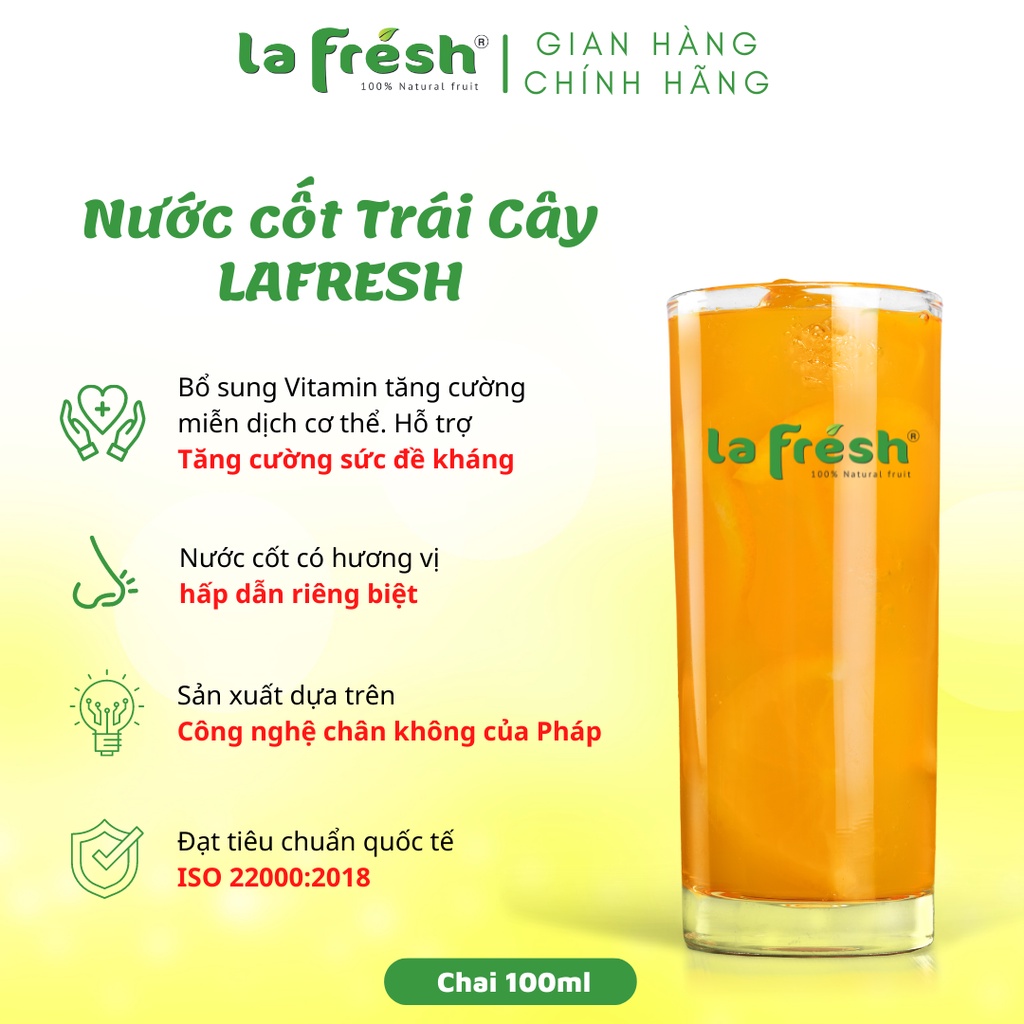 Nước ép trái cây cô đặc Lafresh chai 100ml, 12 vị trái cây - Nguyên liệu 100% trái cây tươi