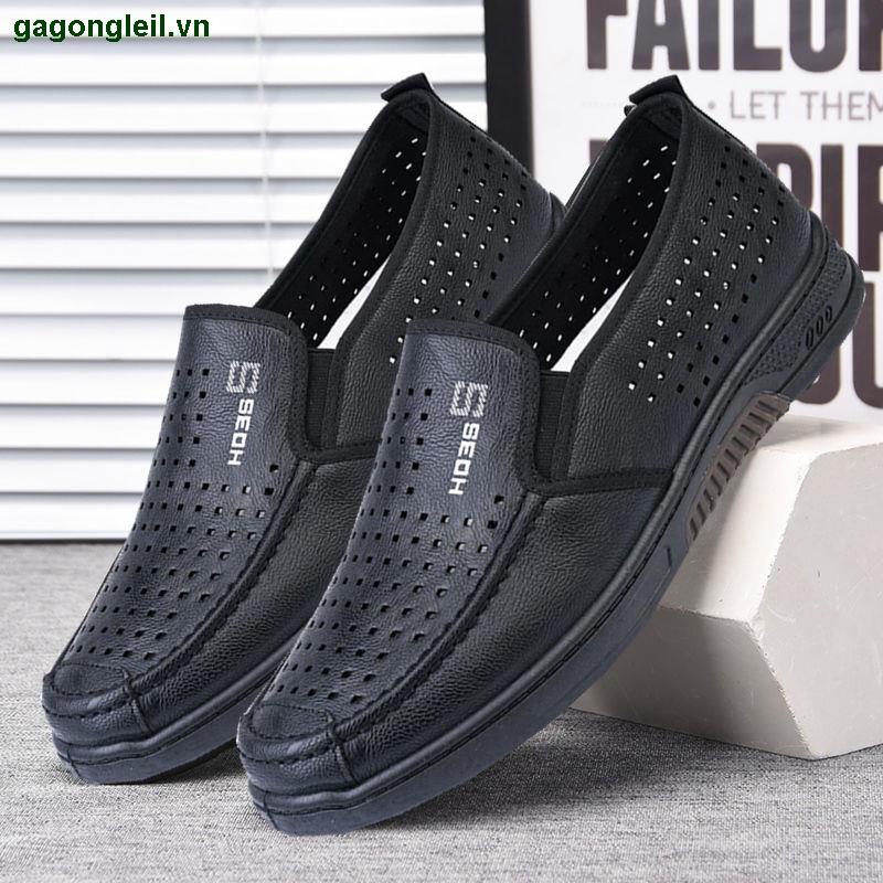 Giày da mùa hè có lỗ thoáng khí đế mềm chống trượt cho nam
