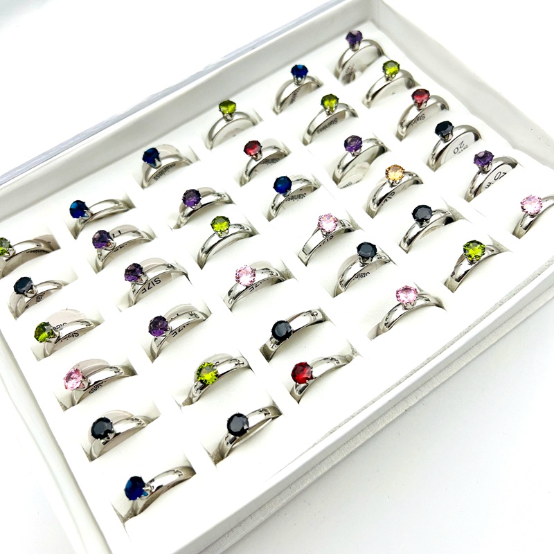 Bộ 20 Nhẫn Thép Không Gỉ Đính Đá Zircon 6 Móng Thời Trang Dành Cho Nữ