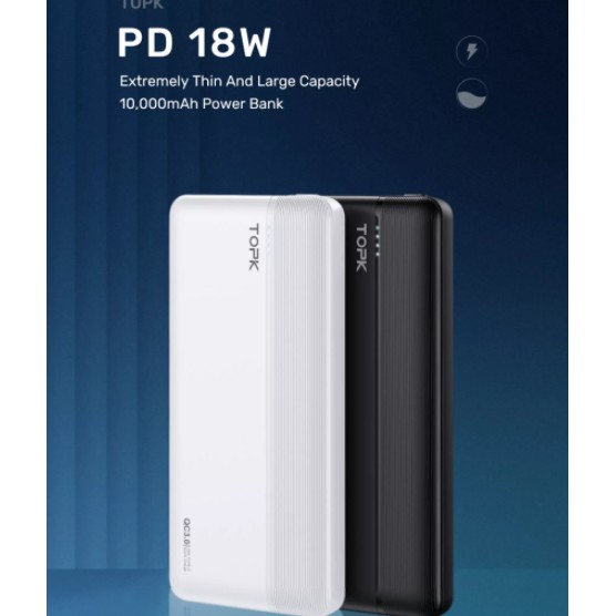 Sạc Dự Phòng TOPK I1015P 10000MAh 18W Sạc Nhanh QC3.0 &amp; PD 3.0 Có Đèn Led báo Dung Lượng 2 Đầu Ra &amp; 2 Đầu Vào Tiện Lợi