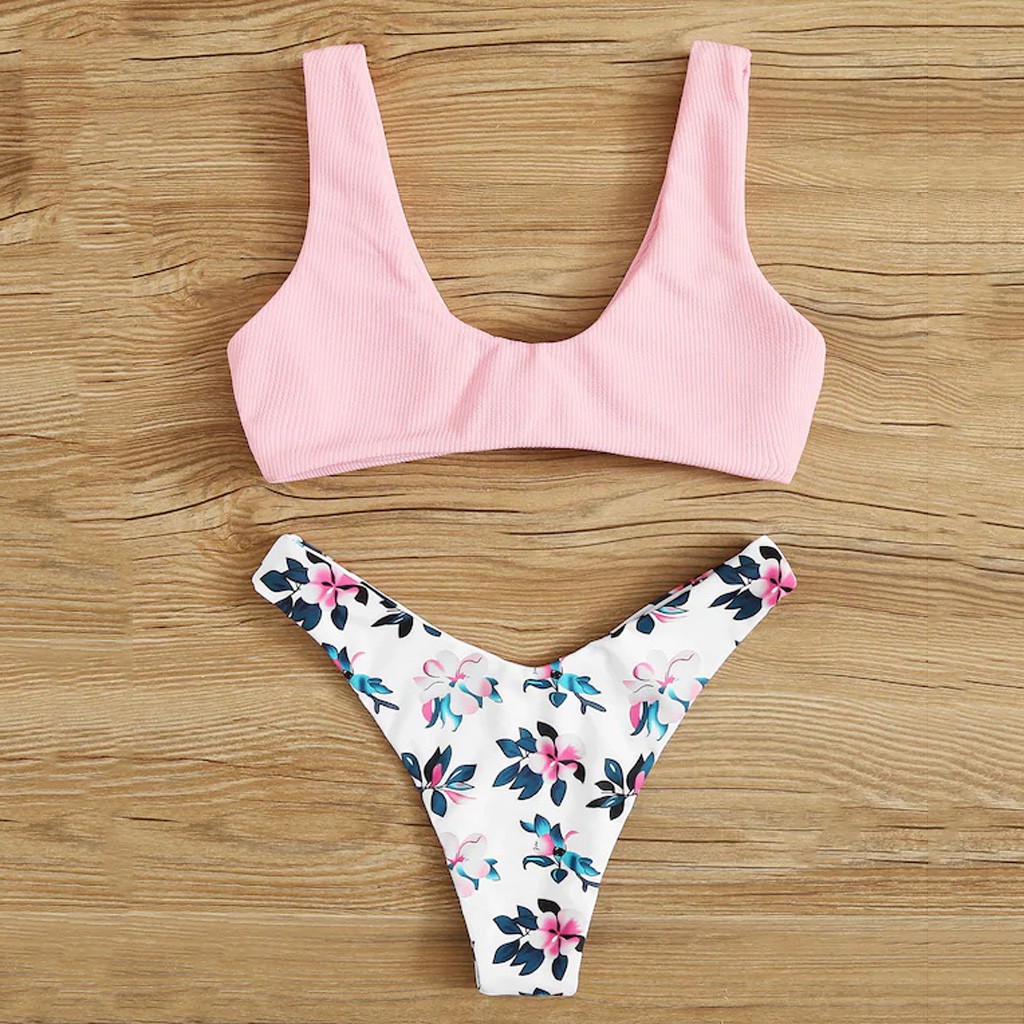 Set bikini 2 mảnh bra nâng ngực in hoa cho nữ | BigBuy360 - bigbuy360.vn