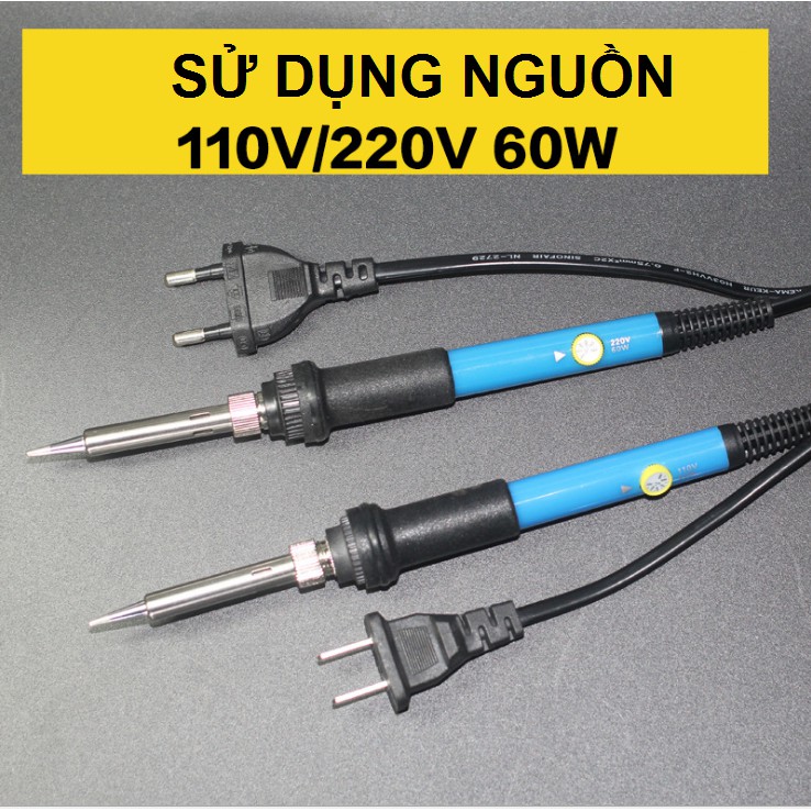 Mỏ hàn điện tử cầm tay 220v 60w có điều chỉnh nhiệt độ tặng kèm 5 mũi hàn