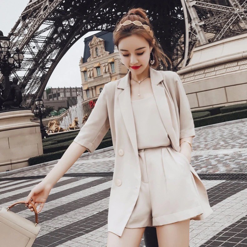 HL Fashion| HLS50 Set vest nữ ngắn tay 3 mảnh, set vest nữ Hàn Quốc, vest blazer nữ, set trang phục mặc hè 2021