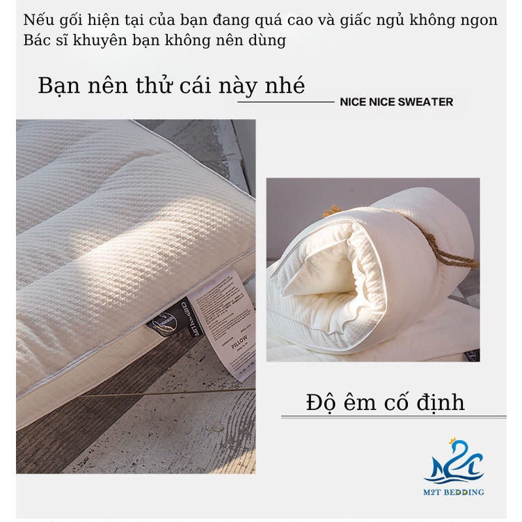 Gối lông vũ nhân tạo thấp cổ M2T BEDDING phù hợp với người nhu cầu gối thấp và độ cứng cố định độ cao 5cm