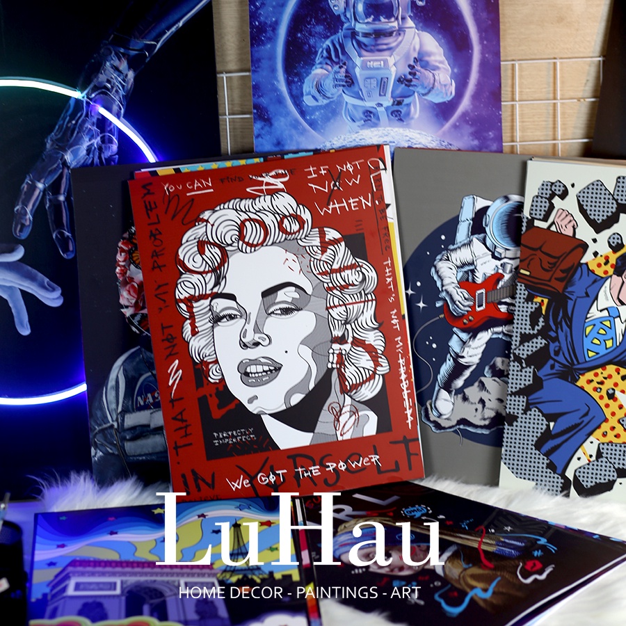 Tranh trang trí decor dán tường để bàn phong cách hiện đại popart