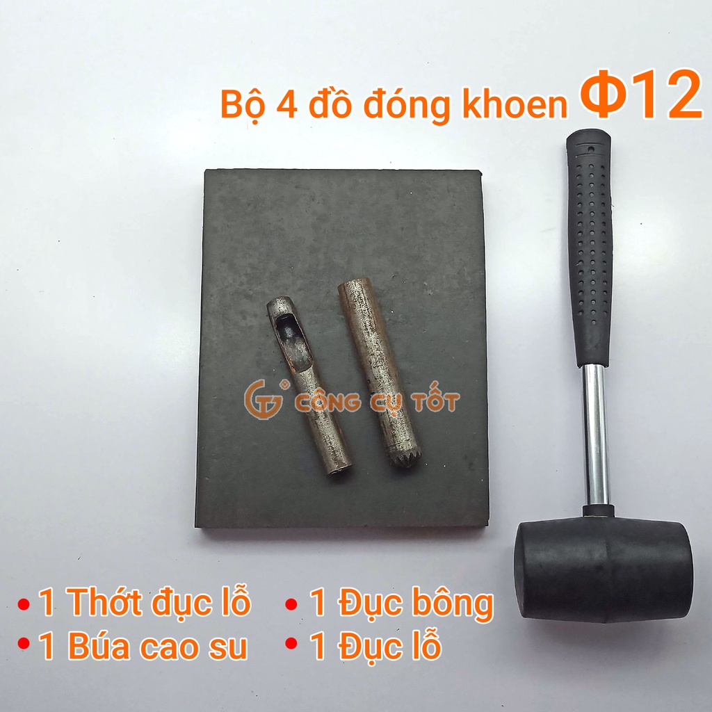 Bộ 4 món đồ đóng khoen mắt cáo thớt, búa, đục bông và đục lỗ