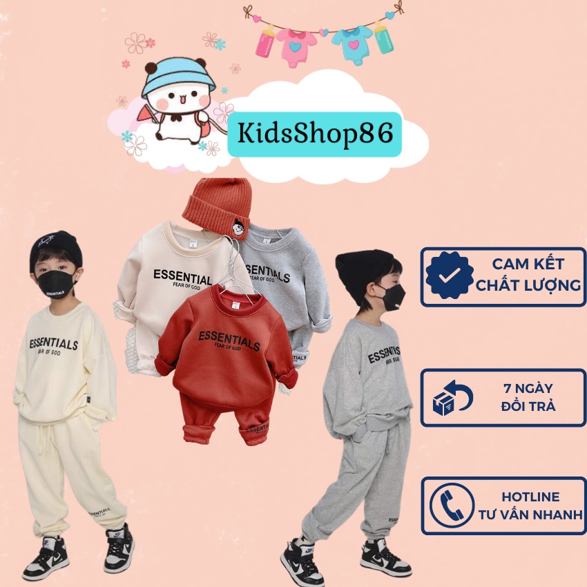 ĐỒ BỘ THU ĐÔNG CHO BÉ TRAI NỈ BÔNG TÀU IN CHỮ ESSENTIALS HOTTREND SÀNH ĐIỆU MỀM MẠI ẤM ÁP SIZE 8-19KG [TD36]