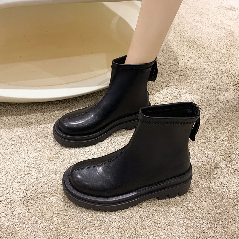 Giày Bốt Martin Cổ Thấp Đế Dày Có Khóa Kéo Thời Trang Thu Đông 2022 Phong Cách Hàn Quốc Cho Nữ